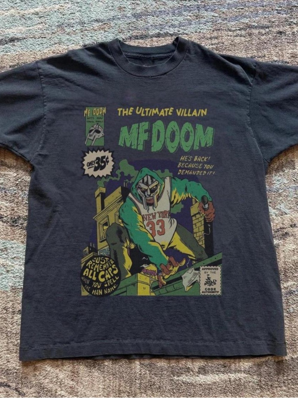 Gildan Black MF DOOM Comic Graphic Tee with Green & Yellow Print
